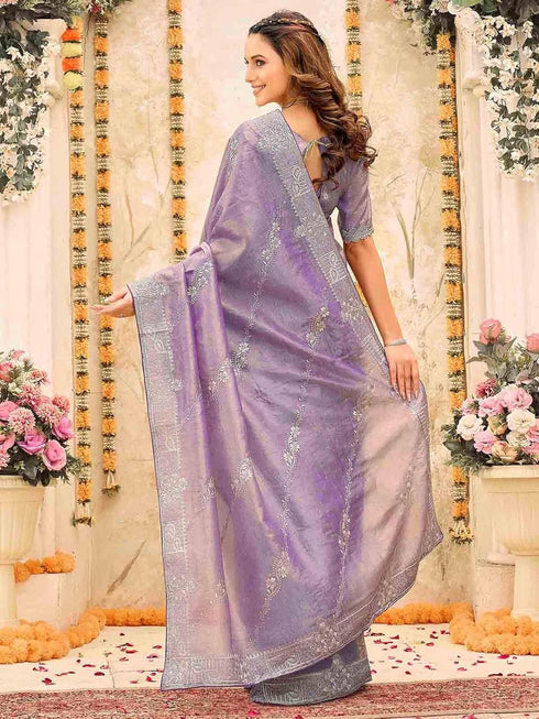 Vasthrlay Embroidery Pink Saree