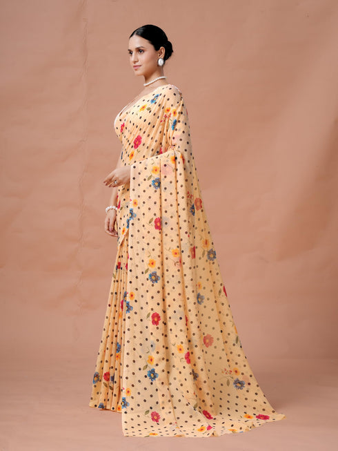 Vasthrlay White Floral Unstitched Saree