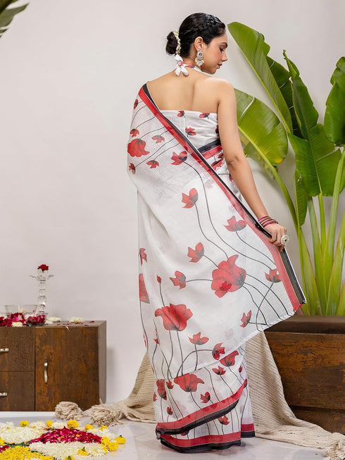 Vasthrlay Printed White1 White Saree