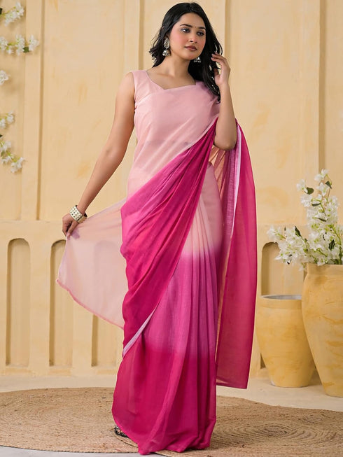 Vasthrlay Womens Printed Unstitched Peach Saree