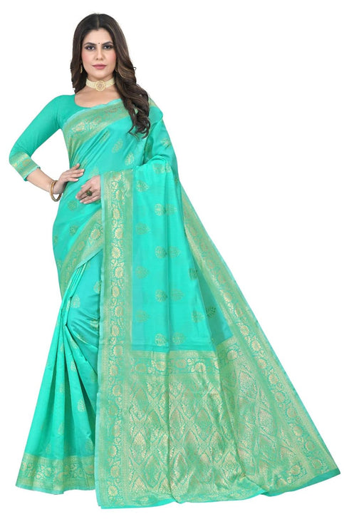 VasthrlayWomen's Firozi Kanchipuram Saree