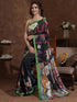 Vasthrlay Weaving Printed Black And Green Saree With Unstitched Blouse Piece
