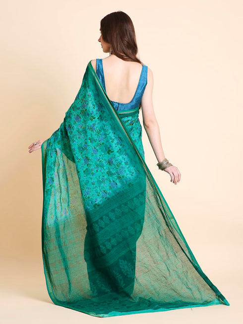 Vasthrlay Cotton Printed Mulmul Blue Saree