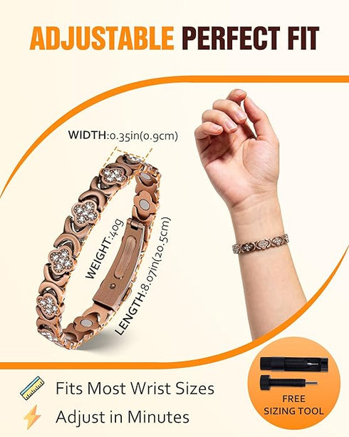 Jecanori Women's Pure Copper Bracelet Ultra Strength Magnetic 8.07" Long