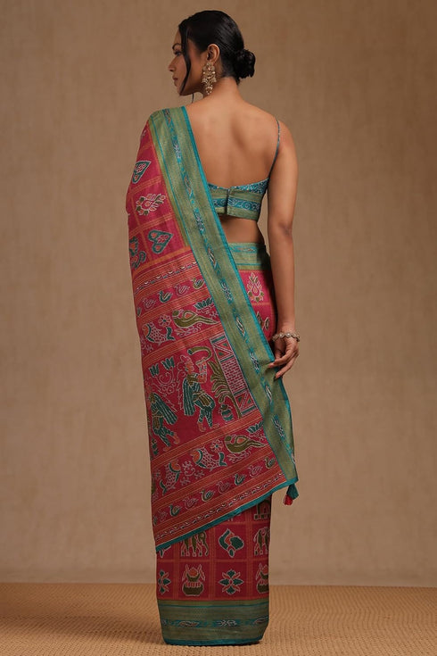 Vasthrlay Pink Pochampally Saree