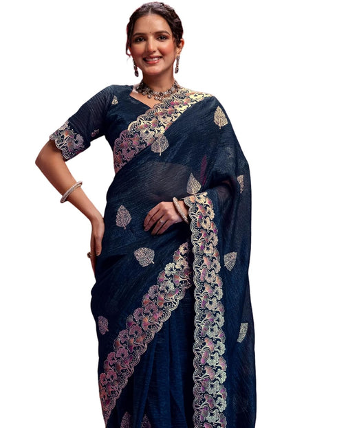 Vasthrlay Embroidery Scalloped Unstitched Maroon Saree