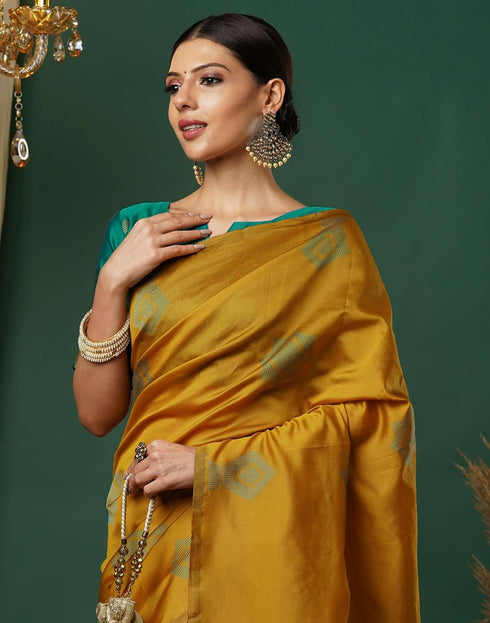 Vasthrlay Banarasi Jacquard Unstitched Teal Saree