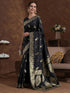 Vasthrlay Womens Weaving Black | Golden Saree With Unstitched Blouse Piece