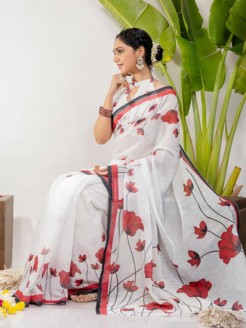 Vasthrlay Printed White1 White Saree