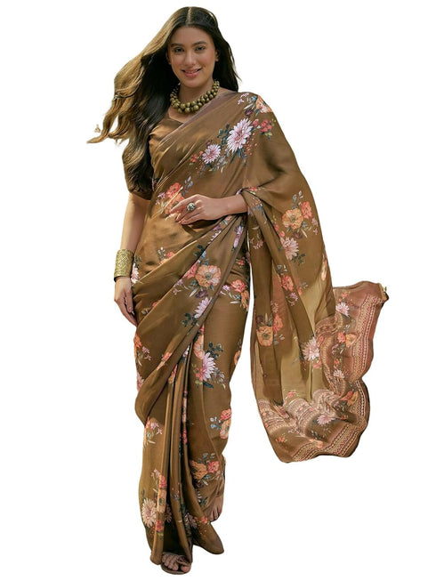 Vasthrlay Womens Printed Unstitched Dark Green Saree