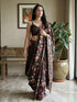 Vasthrlay Brown Floral Print Ready To Wear Linen Saree