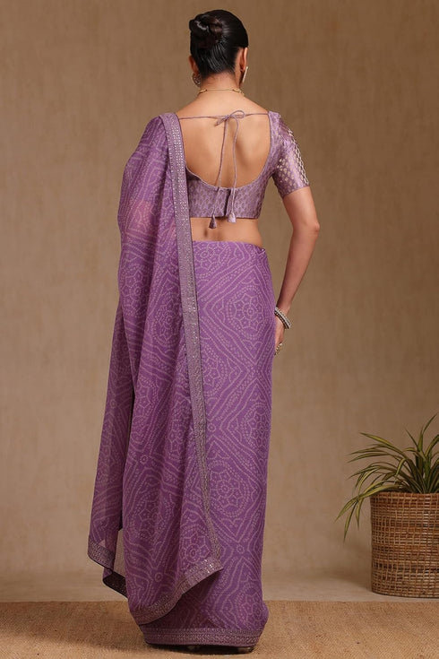 Vasthrlay Lavender Chiffon Bandhani