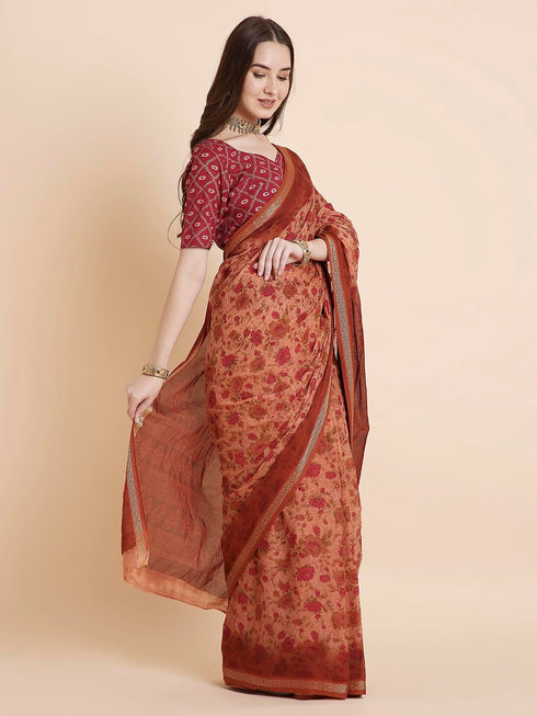 Vasthrlay Cotton Printed Mulmul Blue Saree