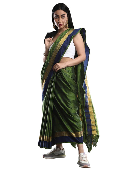 Vasthrlay Checkered Unstitched Green Snk Ethnic Wear