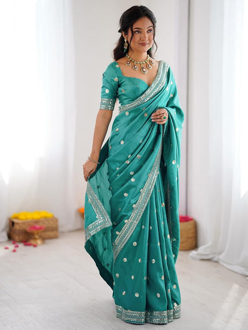 Vasthrlay Sequins Embroidery Pink Saree