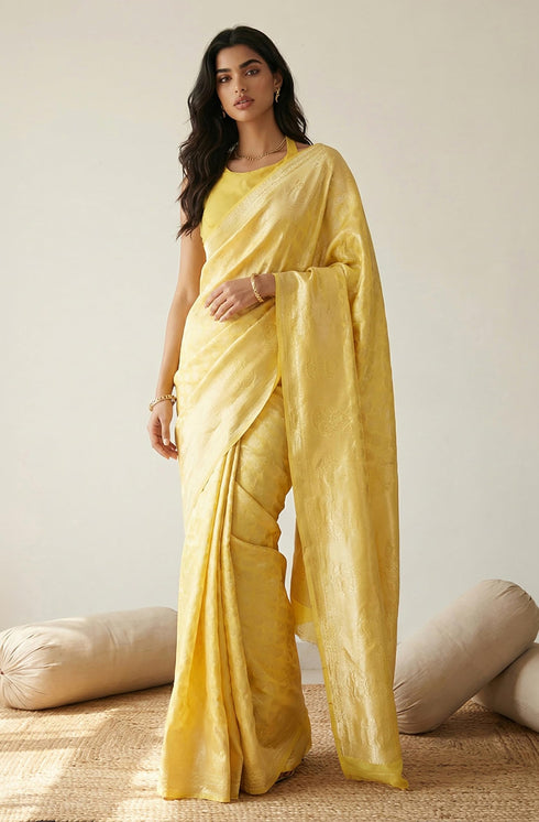 Vasthrlay Yellow Jacquard Saree
