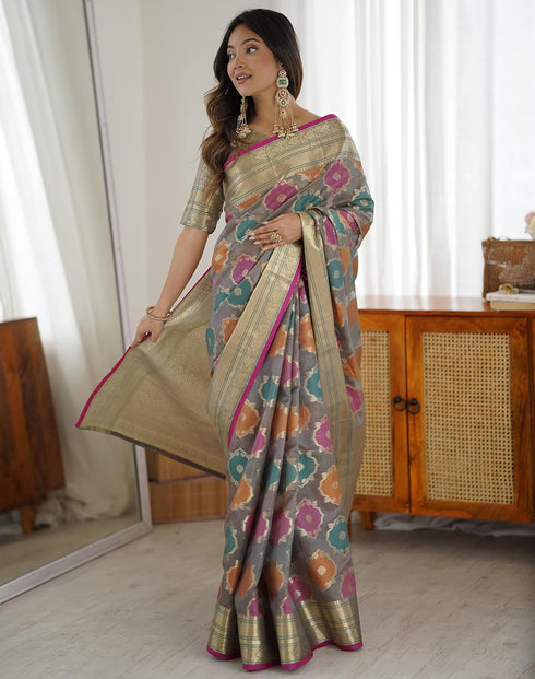Vasthrlay Banarasi Kanjivaram Unstitched Black Saree