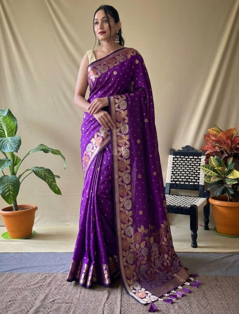 Vasthrlay Kanjivaram Banarasi Jacquard Unstitched Saree