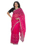 Vasthrlay Embroidery Scalloped Dark Pink Saree With Black Unstitched Blouse Piece