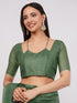 Vasthrlay Green Printed Linen Saree With Unstitched Blouse Piece