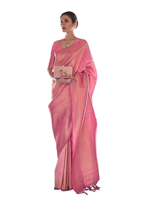 Vasthrlay Jaquard Traditional Unstitch Pink Ethnic Wear