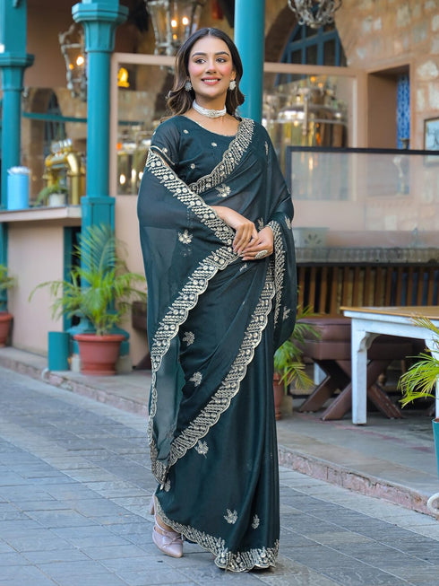 Vasthrlay Georgette Embroidery Unstitched Coral Saree