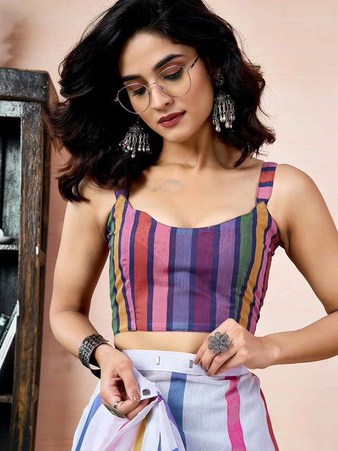 Vasthrlay Chanderi Printed Unstitched Teal Saree