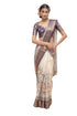 Vasthrlay Off White1 Abstract Print Polyester Saree With Antique Zari Border And Unstitched Blouse Piece