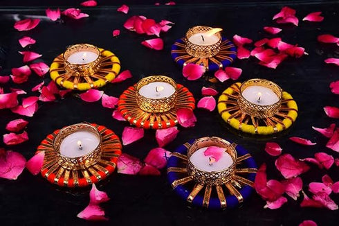 AC ANAND CRAFTS Unique Design Metallic Diya Tea Light Candle Holder for Home Office Decoration