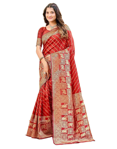 Vasthrlay Womens Weaving Unstitched Red Saree