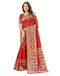 Vasthrlay Womens Weaving Red | Golden Saree With Unstitched Blouse Piece