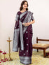 Vasthrlay Banarasi Jacquard Purple Saree With Unstitched Blouse Piece