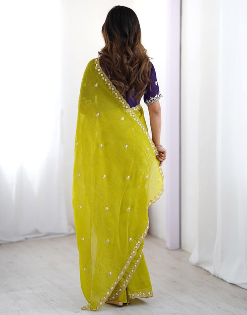 Vasthrlay Sequence Embroidery Unstitched Dark Green Saree