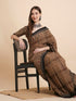 Vasthrlay Cotton Printed Mulmul Brown Saree