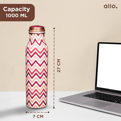 Copper Water Bottle 1 Litre Chevron Red