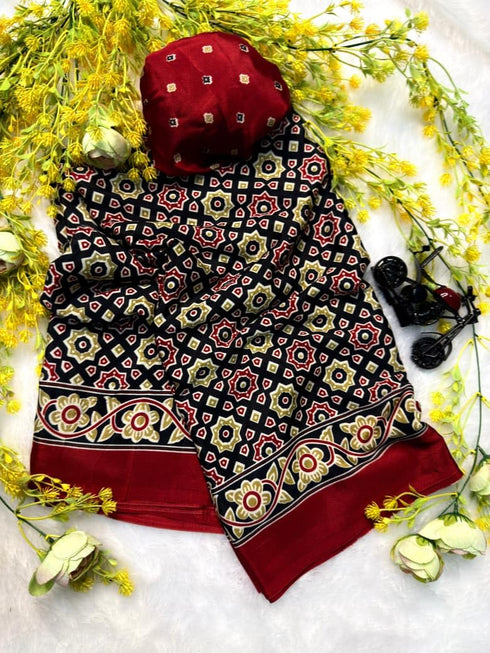 Vasthrlay Ajrakh Saree Crepe
