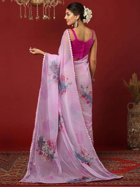 Vasthrlay Georgette Printed Unstitched Maroon Saree