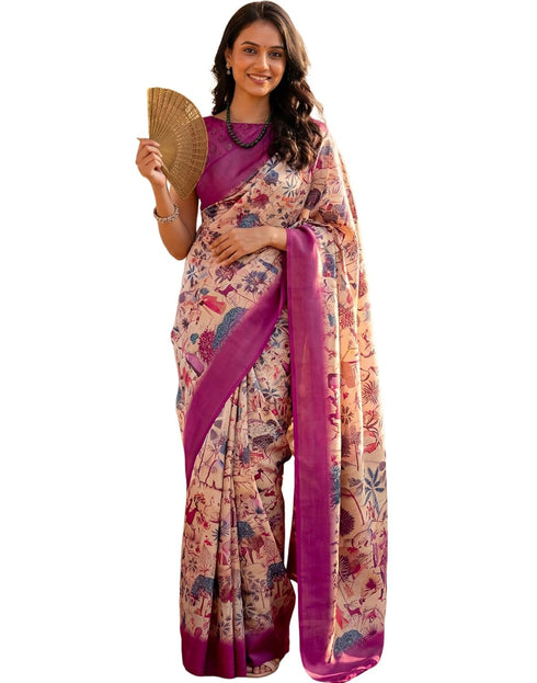 Vasthrlay Banglori Printed Unstitched Peach Saree