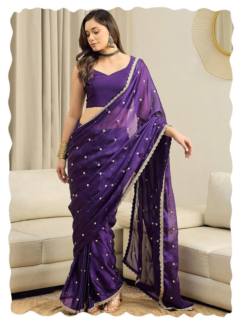 Vasthrlay Georgette Sequence Embroidered Unstitched Ethnic Wear