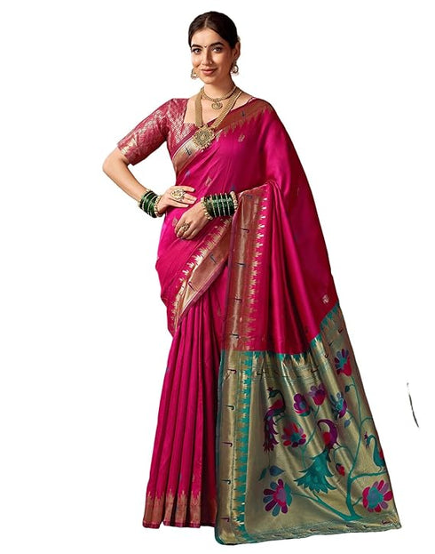 Vasthrlay Womens Paithani Unstitched Pink Saree