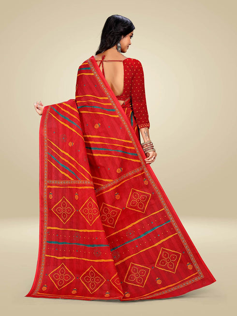 Vasthrlay Bandhani Swarovski Traditional Red Saree