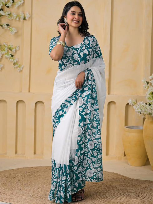 Vasthrlay Womens Printed Unstitched Peach Saree