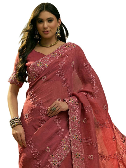 Vasthrlay Shimmer Embroidery Turquoise Saree