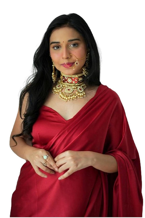 Vasthrlay Maroon Pleated Unstiched Ethnic Wear