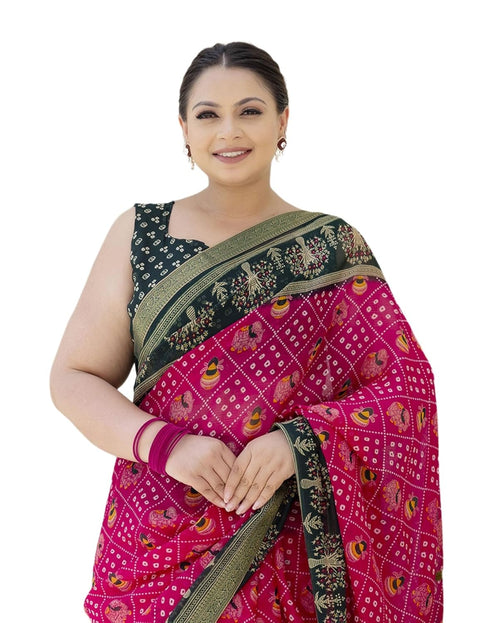 Vasthrlay Georgette Bandhani Unstitched Purple Saree