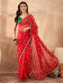 Vasthrlay Vasthrlaywomensredgeorgettebandhaniprintembroideredlaceworksareewithunstitchedblousepiece Sareeforwoman Designersareeforwomen Tr Ethnic Wear