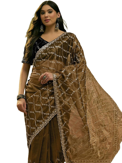 Vasthrlay Sequins Embroidery Turquoise Saree