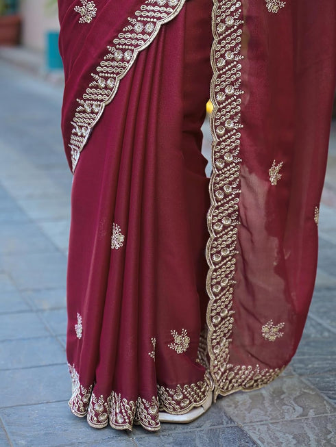 Vasthrlay Georgette Embroidery Rama Saree