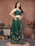 Vasthrlay Green Floral Print Ready To Wear Linen Saree