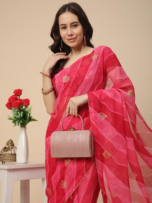 Vasthrlay Georgette Leheriya Embroidered Rani Saree
